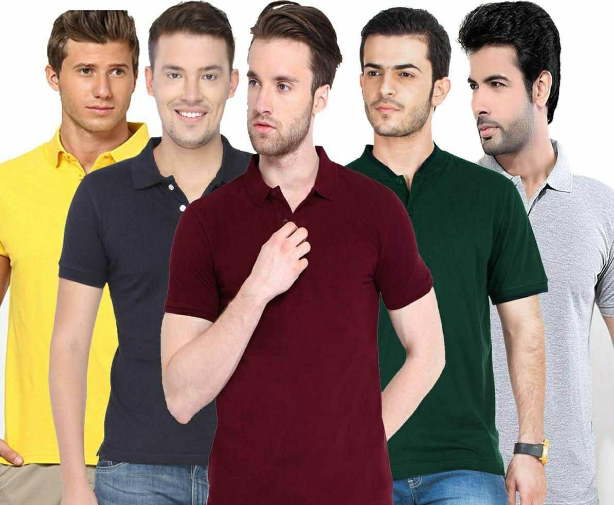 Men’s Solid Polo T-Shirts – Pack of 5 | Half Sleeves | Poly Cotton | Assorted Colors | Regular Fit for Casual Wear