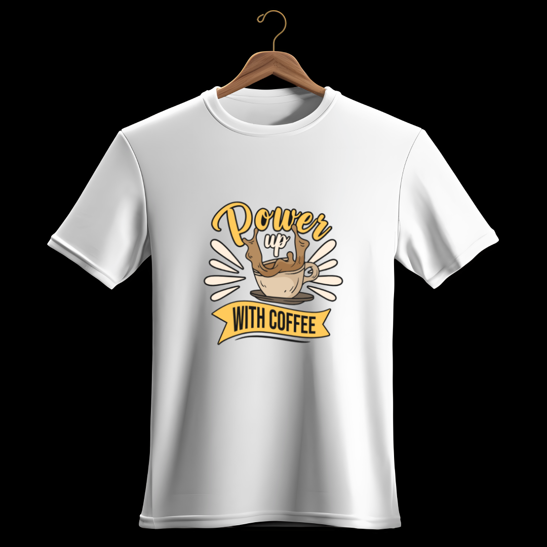 Powerup with Coffee, Premium Unisex Cotton T-Shirt | Super Combed | Bio-Washed