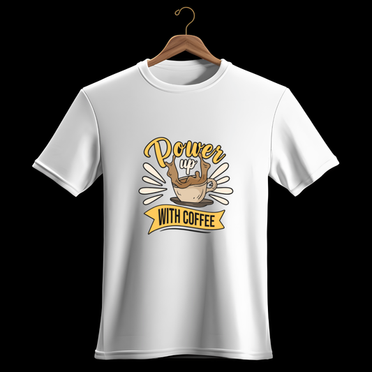 Powerup with Coffee, Premium Unisex Cotton T-Shirt | Super Combed | Bio-Washed