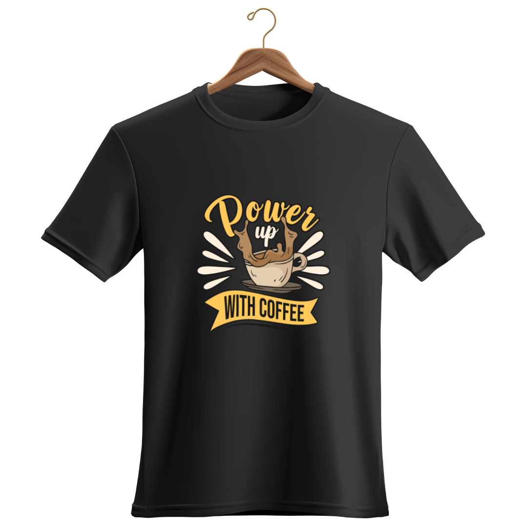 Powerup with Coffee, Premium Unisex Cotton T-Shirt | Super Combed | Bio-Washed