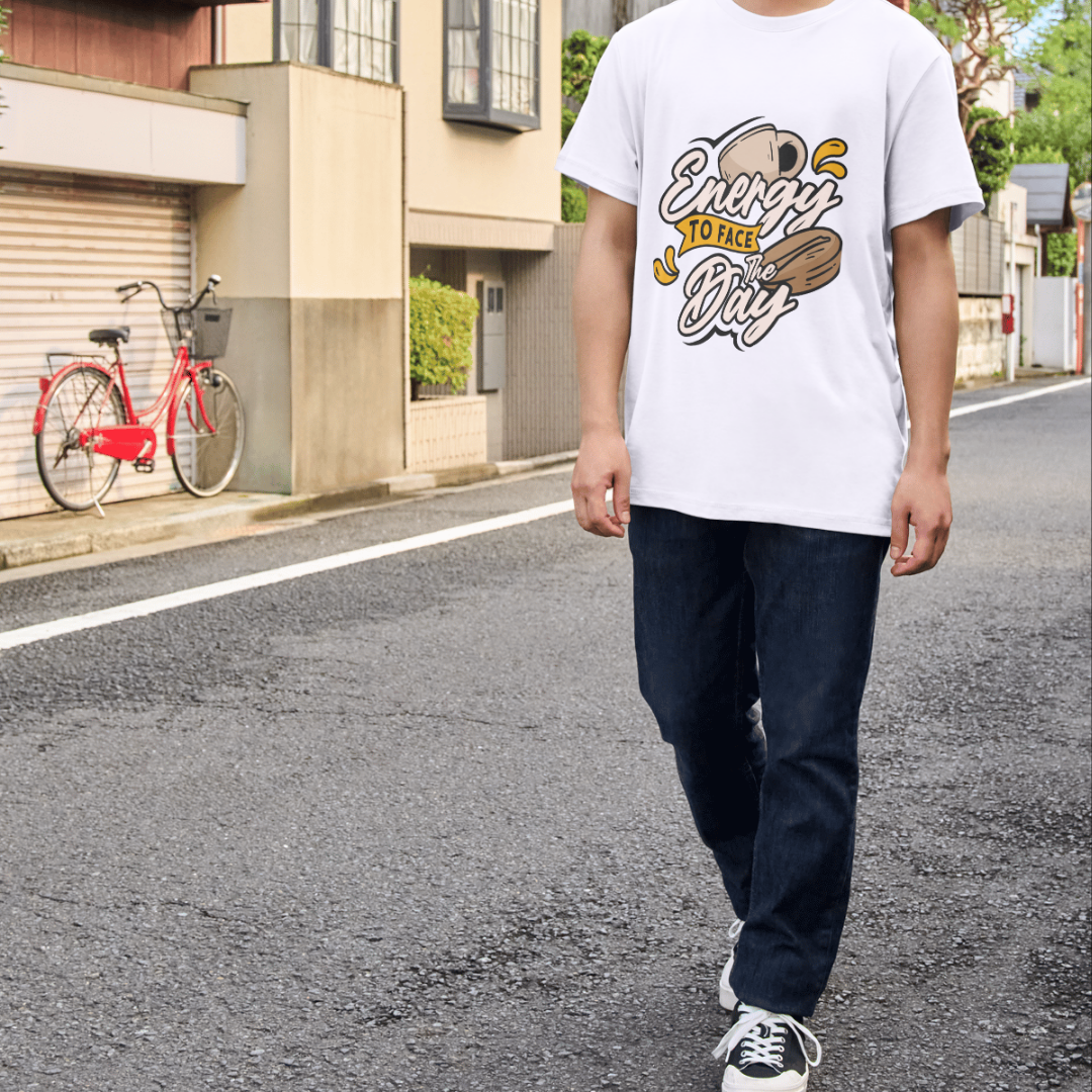 Energy to face the Day, Premium Men's Cotton T-Shirt | Super Combed | Bio-Washed