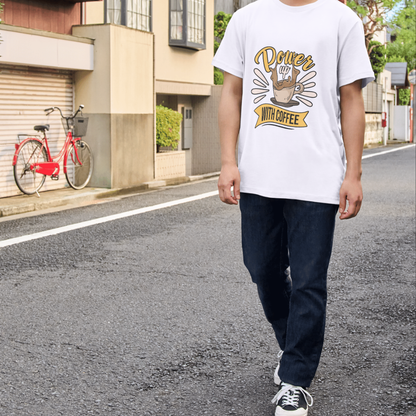 Powerup with Coffee, Premium Unisex Cotton T-Shirt | Super Combed | Bio-Washed
