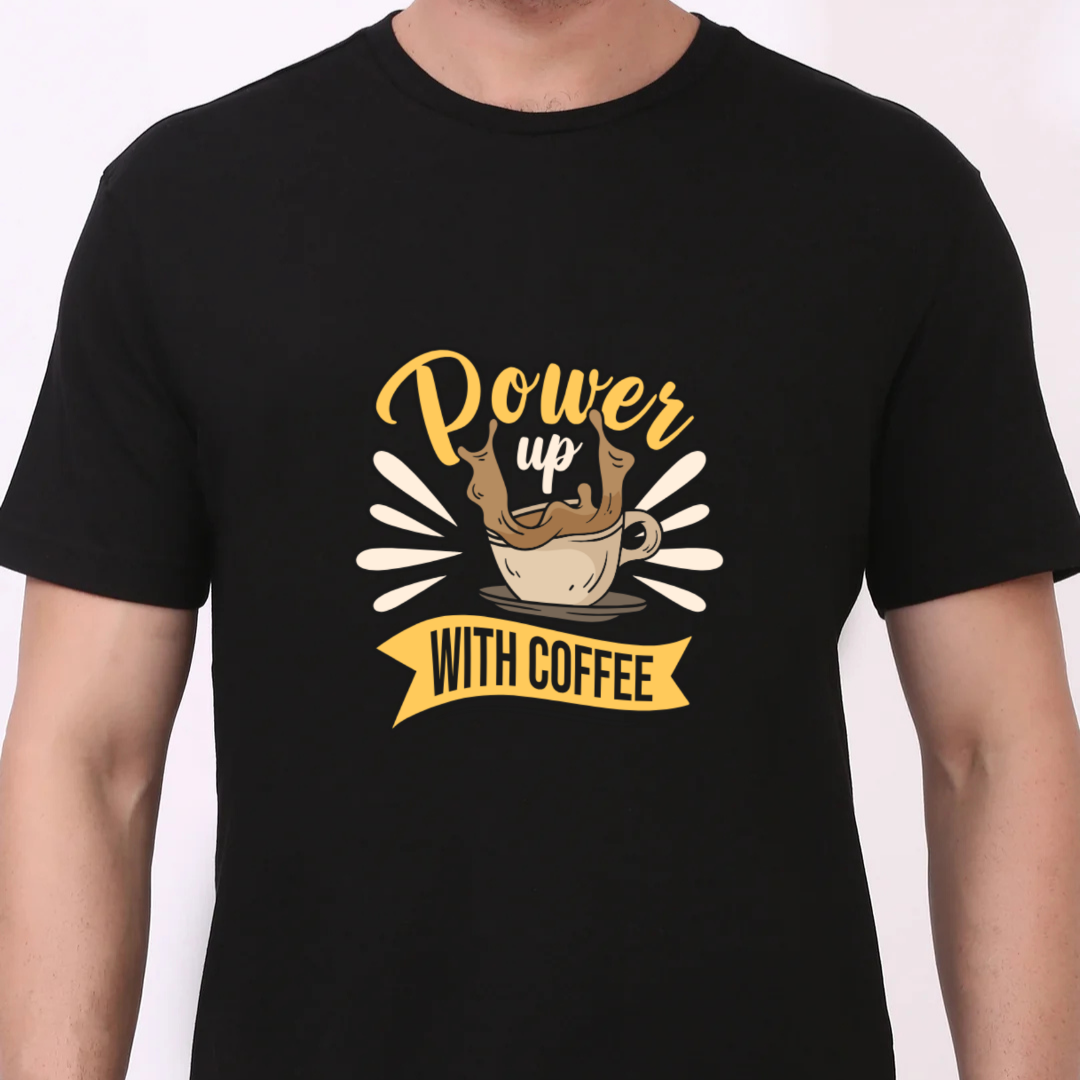 Powerup with Coffee, Premium Unisex Cotton T-Shirt | Super Combed | Bio-Washed