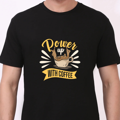Powerup with Coffee, Premium Unisex Cotton T-Shirt | Super Combed | Bio-Washed
