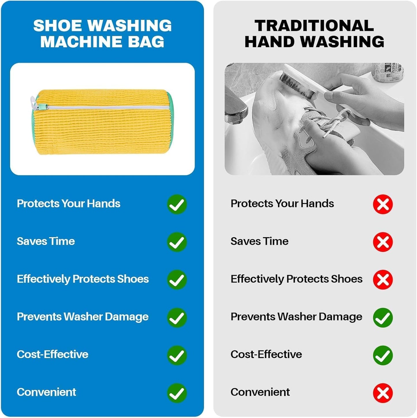 Invisible Zipper Side Opening Shoe Washing Bag for Washer and Dryer, Shoe Laundry Bags for Sneakers