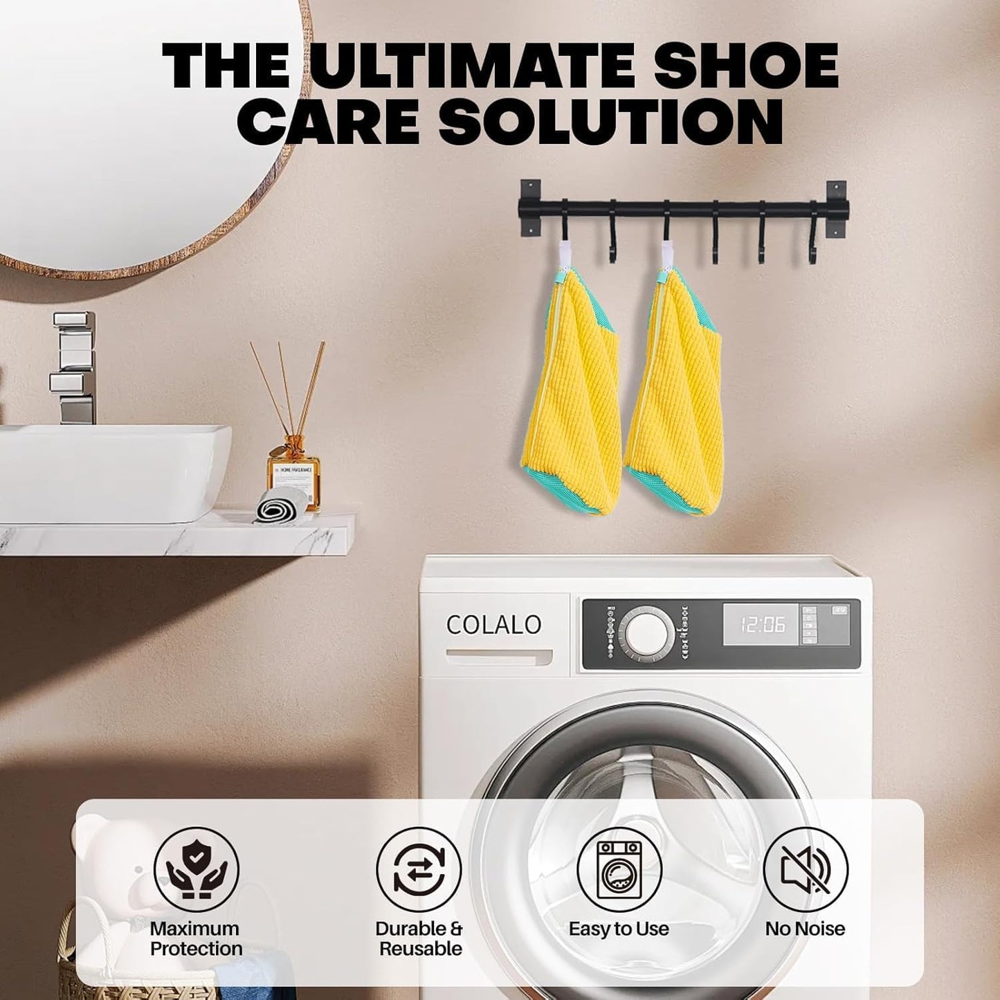 Invisible Zipper Side Opening Shoe Washing Bag for Washer and Dryer, Shoe Laundry Bags for Sneakers