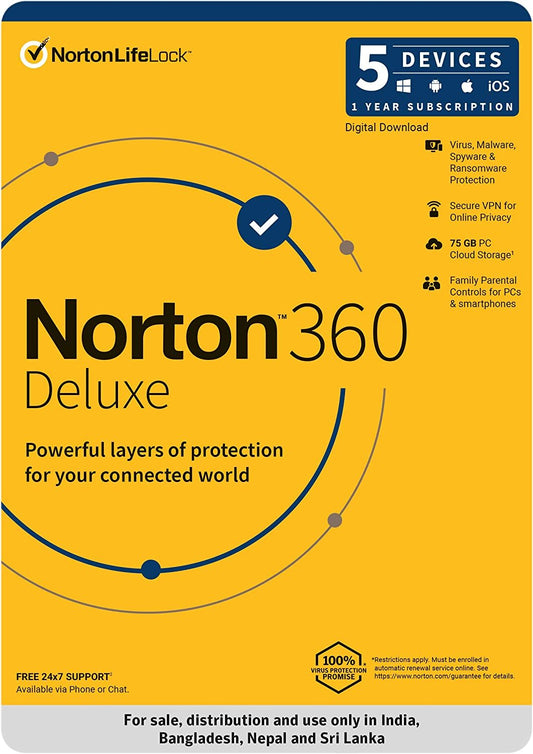 Norton 360 Deluxe 5 Devices 1 Year Instant Email Delivery