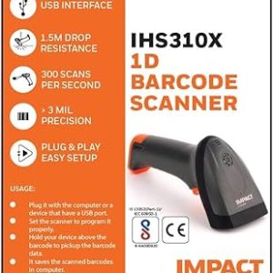 Honeywell IHS310X 1D Barcode Scanner BIS Approved, Handled 1D USB Wired Reader Optical Laser High Speedscanners
